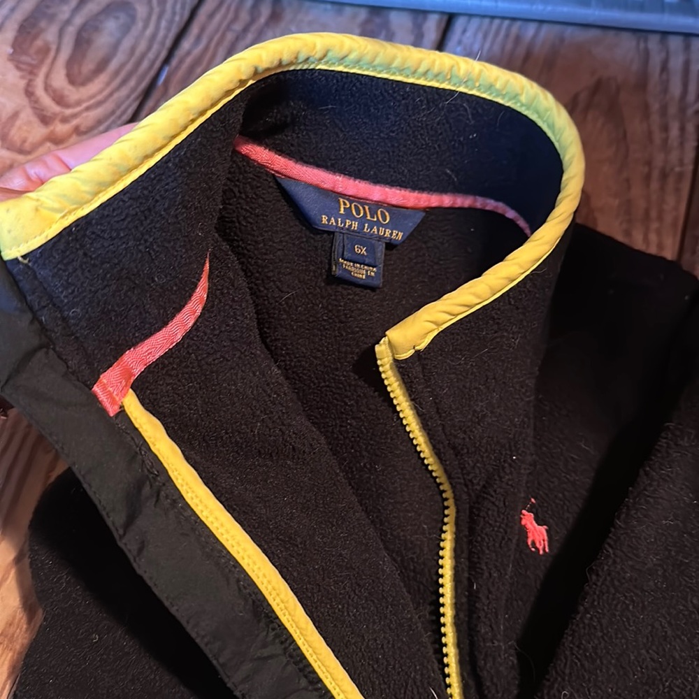 Polo Ralph Lauren black and yellow kids 6x fleece coat